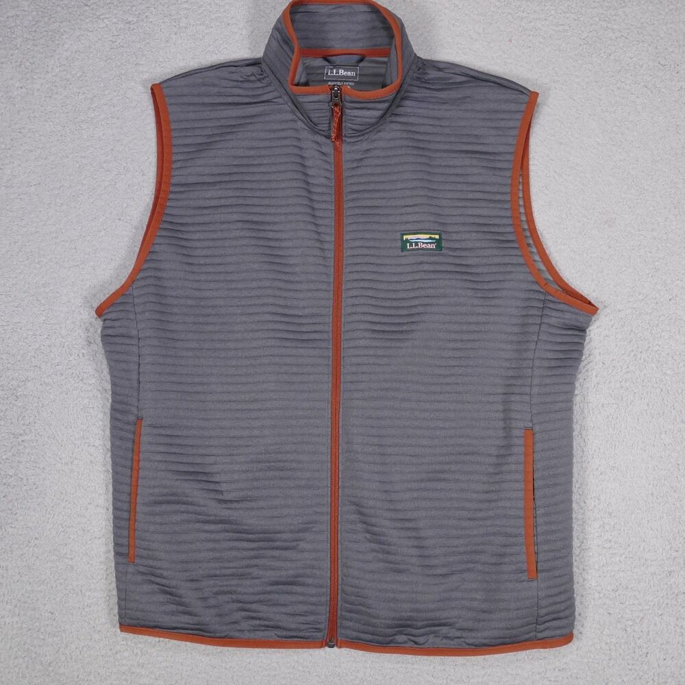 LL Bean Vest Mens XL Gray Orage Slightly Fitted Airlight Vest Full Zip Pockets